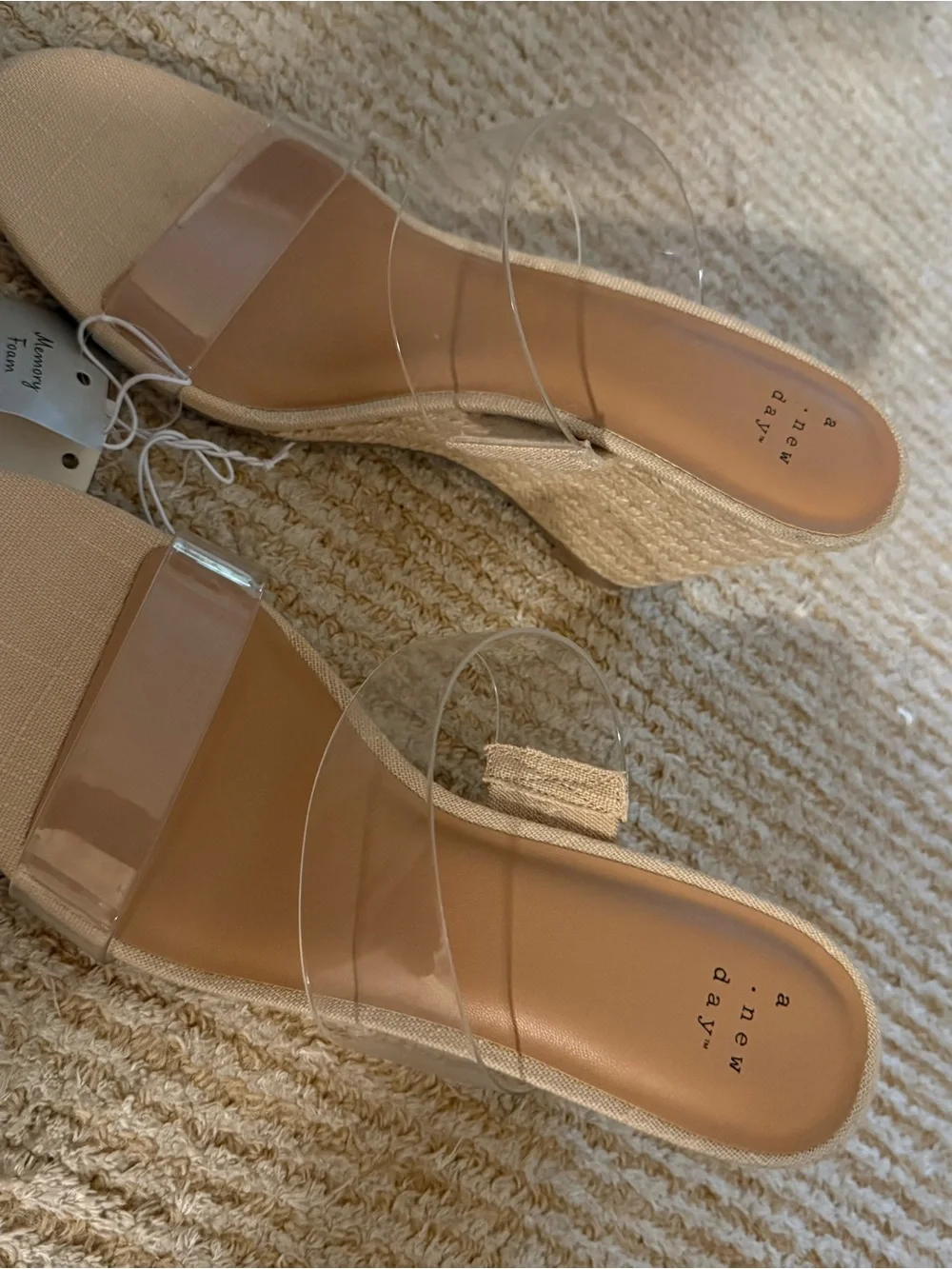 Clear Strap Wedge Sandals in Nude